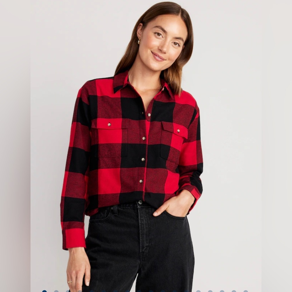 Old Navy - Oversized Boyfriend Flannel - Buffalo Red